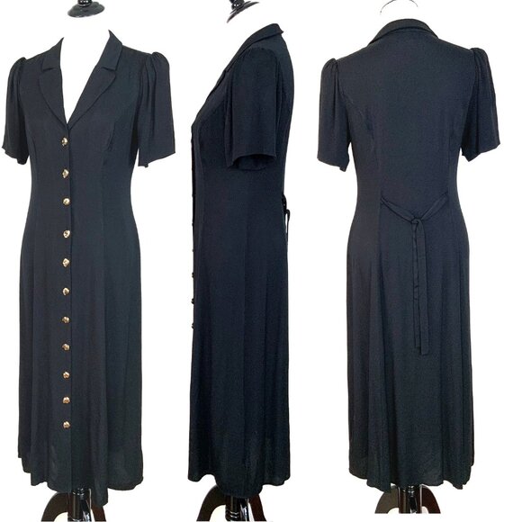 REFORMATION Wilde Puff-Sleeve Button-Front Midi Dress Goth Witchy Sz 8 - Picture 8 of 16